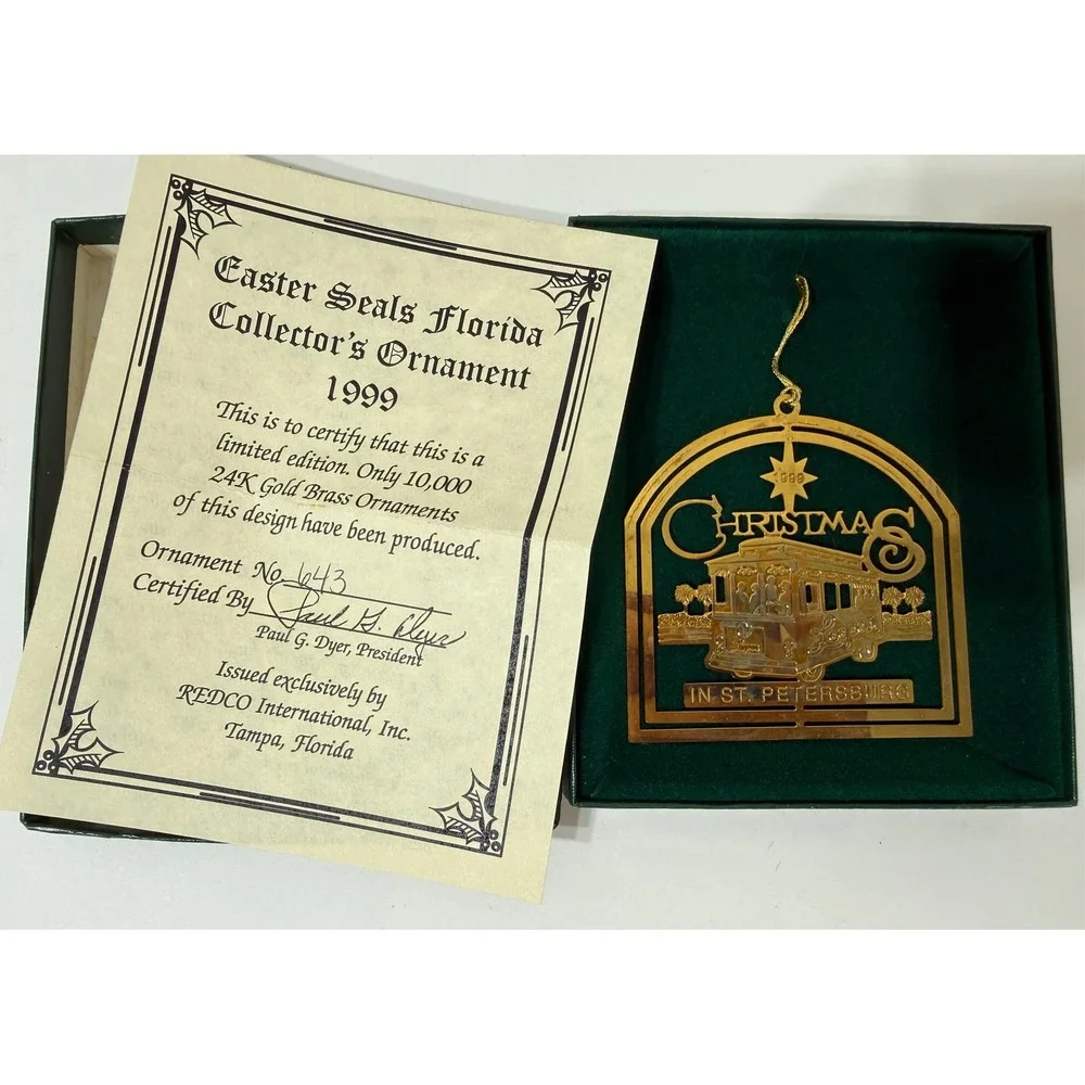 Easter Seals Florida 1999 24K Gold Brass Ornament St Petersburg Looper Trolley
